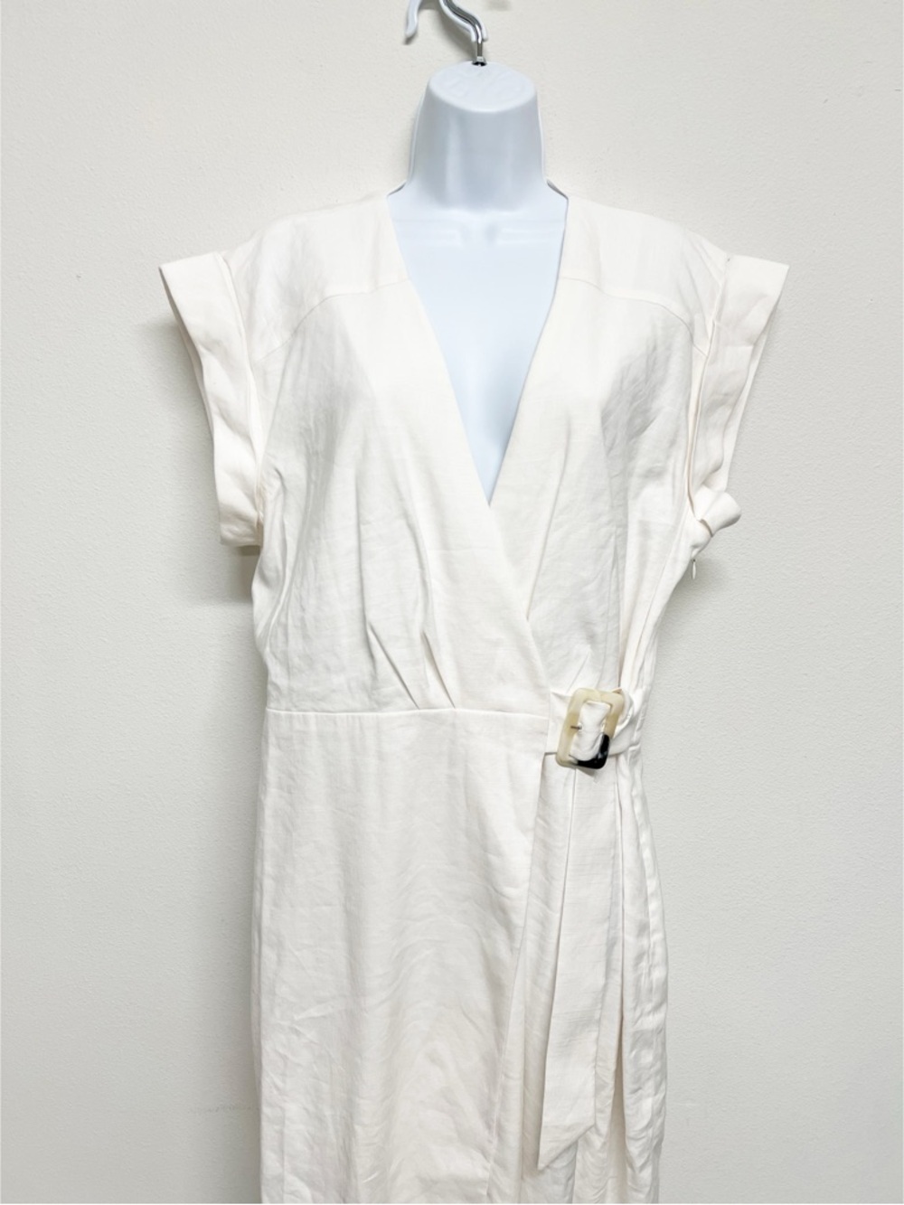 Veronica Beard Womens Off White Octavia Linen Blend Midi Belted Wrap Dress - Picture 3 of 10